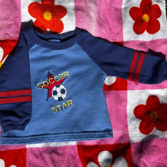 Vintage Y2K Soccer Star Kids Blue and Navy Shirt - Picture 1 of 5